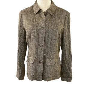 Lands End Tweed Green/Brown Coat Wool and Silk Size 6